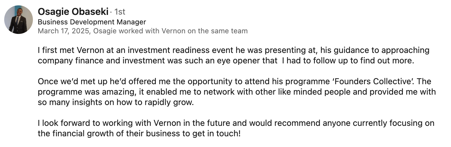 Startup founder testimonial feedback